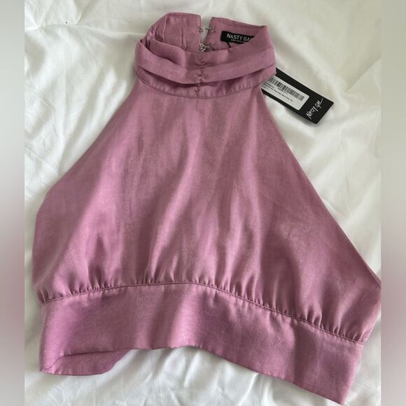 NWT Nasty Gal ‘Satins All the Time’ High Neck Crop Top Size 0 in Lilac - Picture 8 of 10